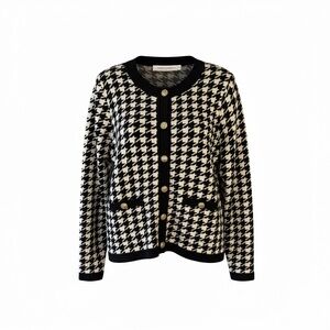 Contemporaine Simons Black and White Houndstooth Cardigan Size L Fits Small